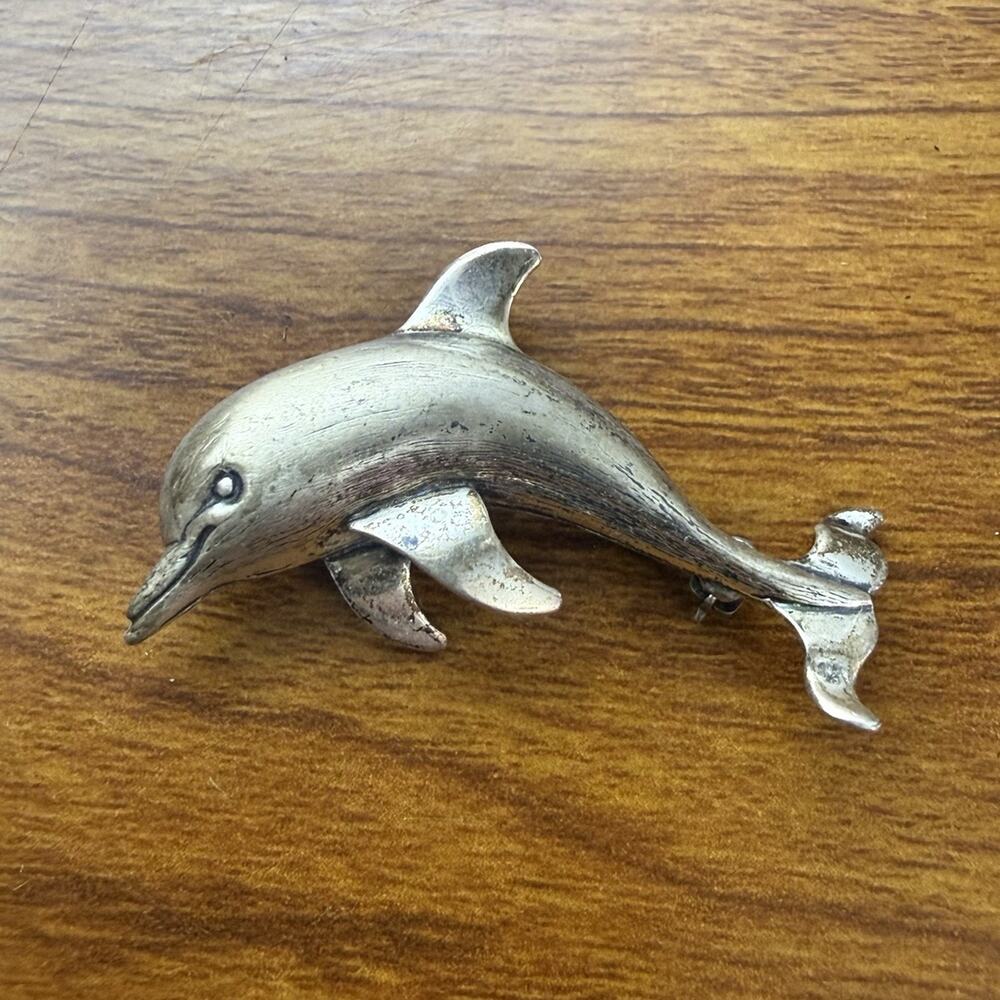 Beau Sterling DOLPHIN 925 Silver Pin Brooch (Signed "BEAU STER")